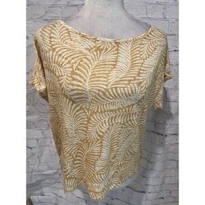 RACHEL ZOE Women's 100% Linen Slub Knit Back Button Placket Tee Floral Print L